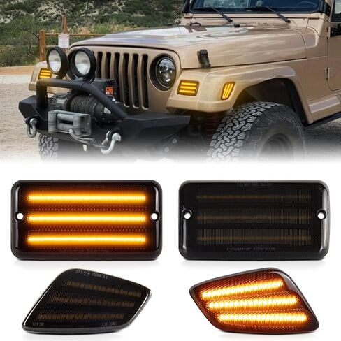 مصابيح إشارة الانعطاف الأمامية LED وأضواء العلامات الجانبية LED لسيارة جيب رانجلر TJ 1997-2006، عدسة مدخنة كهرمان فندر DRL مجموعة مصابيح إيقاف السيارة 4 قطع in Kuwait