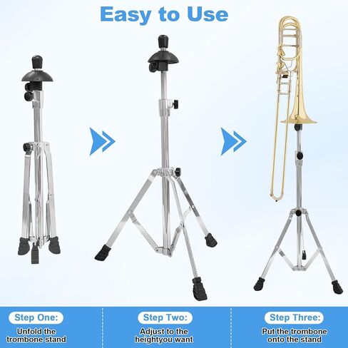 Retractable Trombone Stand with Height Adjustment, Triangular Stable for Standard Sized Trombone (Silver) in Kuwait