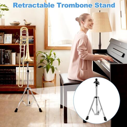 Retractable Trombone Stand with Height Adjustment, Triangular Stable for Standard Sized Trombone (Silver) in Kuwait