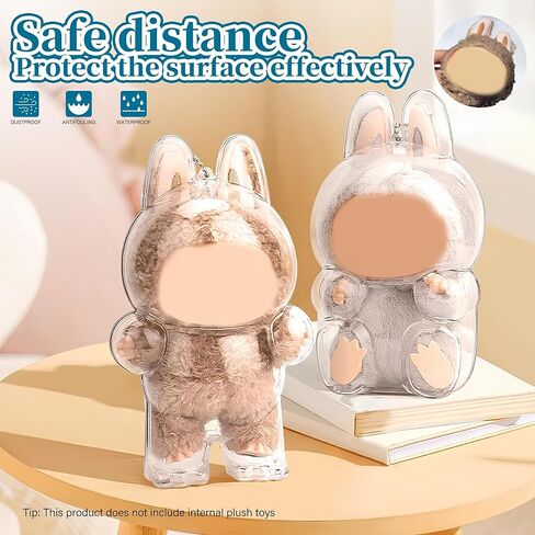 حالة الحماية من Labubu - غطاء واقي واضح مع حزام السيليكون لشكل معكرون مثير ، عرض مقاوم للغبار ومحمولة للمقتنيات in Kuwait
