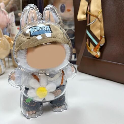 حالة الحماية من Labubu - غطاء واقي واضح مع حزام السيليكون لشكل معكرون مثير ، عرض مقاوم للغبار ومحمولة للمقتنيات in Kuwait