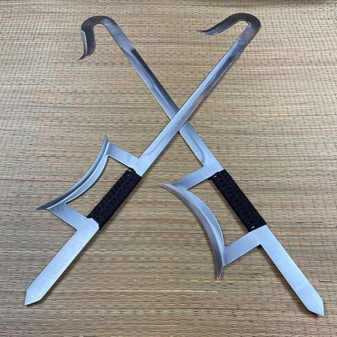 33 14 بوصة طقم مكون من قطعتين من الفولاذ المقاوم للصدأ سيف صيني مع قبضة ملفوفة بحبال سوداء على مقابض وظيفية بالكامل (فضي) in Kuwait