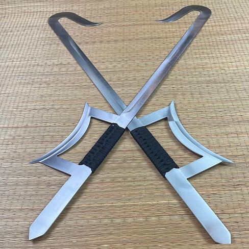 33 14 بوصة طقم مكون من قطعتين من الفولاذ المقاوم للصدأ سيف صيني مع قبضة ملفوفة بحبال سوداء على مقابض وظيفية بالكامل (فضي) in Kuwait