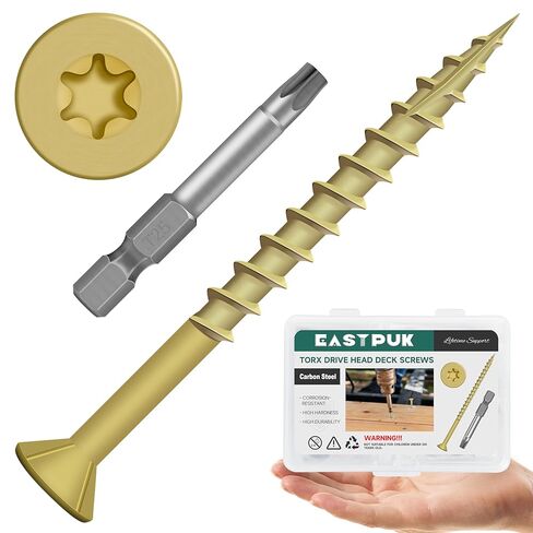 Deck Screws 2-1/2 Inch, Wood Screws #10x2-1/2, 62 PCS 1lb, Rust Resistant Exterior Epoxy Coated Outdoor Decking Screws, Torx/Star Drive Head Deck Screw, T25 Star Bit Included, Tan by EASTPUK in Kuwait