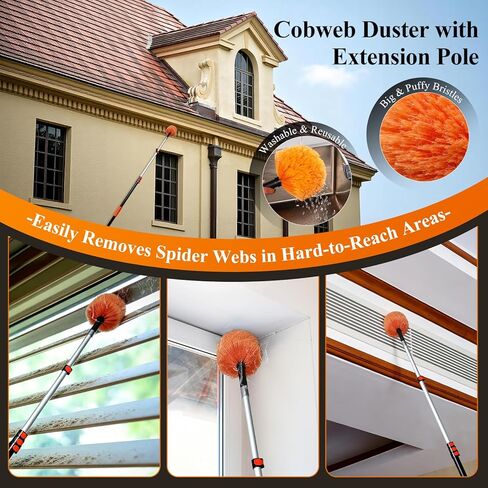 26ft High Reach Duster Kit with 5-20ft Heavy-Duty Extra Long Extension Pole, Vaulted Ceiling Cobweb Brush, Washable Ceiling Fan Duster, Microfiber Duster & Window Squeegee for Tall Ceiling in Saudi Arabia