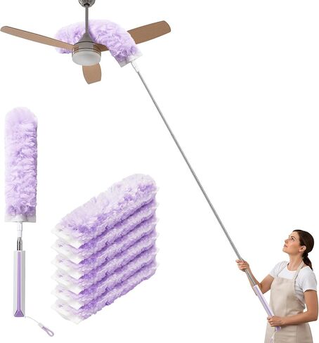 JOYMOOP منظف مروحة السقف منفضة ومنفضة نسيج العنكبوت مع عمود تمديد، مقبض 28-98 بوصة و6 عبوات للأسقف العالية والأثاث in Kuwait