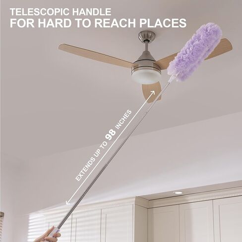 JOYMOOP منظف مروحة السقف منفضة ومنفضة نسيج العنكبوت مع عمود تمديد، مقبض 28-98 بوصة و6 عبوات للأسقف العالية والأثاث in Kuwait