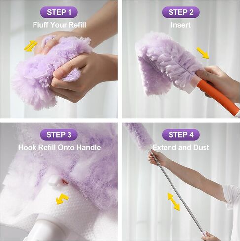 JOYMOOP منظف مروحة السقف منفضة ومنفضة نسيج العنكبوت مع عمود تمديد، مقبض 28-98 بوصة و6 عبوات للأسقف العالية والأثاث in Kuwait