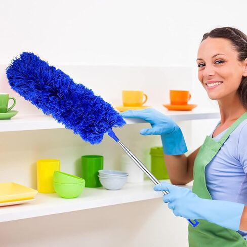 Dusters for Cleaning High Ceiling Fan, Microfiber Feather Duster with 30'' to 100'' Telescoping Extension Pole, Long Extendable Duster for Home Car Furniture Cobweb - Blue in Saudi Arabia