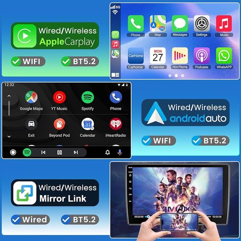 8 Core QLED Screen 1280 * 800 Car Radio Double Din Android 13 GPS Navigation Stereo with Wireless Carplay Android Auto, FM/AM, Bluetooth,Steering Wheel Control,DSP in Kuwait