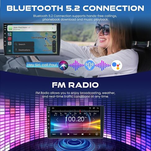 8 Core QLED Screen 1280 * 800 Car Radio Double Din Android 13 GPS Navigation Stereo with Wireless Carplay Android Auto, FM/AM, Bluetooth,Steering Wheel Control,DSP in Kuwait