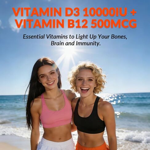WEEVIT Vitamin D3 B12 Gummies, Vitamin D 10000IU & 500mcg Methyl B12 with Vitamin A, C, K, Calcium, Magnesium, Zinc for Women & Men, Support Eye, Bone, Energy in Saudi Arabia