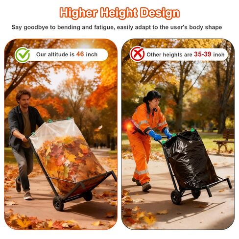 حامل حقيبة أوراق معدنية، حامل أكياس قمامة قابل للتعديل بسعة 50-55 جالون، عربة أكياس قمامة ذات تصميم إضافي الارتفاع مع عجلات، حامل أكياس القمامة مناسب لتنظيف الفناء والحديقة والتخييم والتجمع in Kuwait