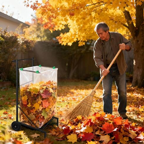 حامل حقيبة أوراق معدنية، حامل أكياس قمامة قابل للتعديل بسعة 50-55 جالون، عربة أكياس قمامة ذات تصميم إضافي الارتفاع مع عجلات، حامل أكياس القمامة مناسب لتنظيف الفناء والحديقة والتخييم والتجمع in Kuwait