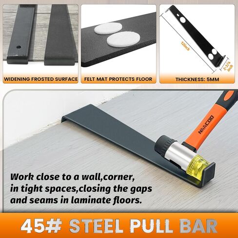 أدوات الأرضيات المصفحة/الفينيل من NAACOO، كتلة التنصت للأرضيات الخشبية من الفينيل - مزدوجة الجوانب مع شقوق، قضيب سحب، 40 قطعة فواصل أرضية، مطرقة مطاطية. مجموعة تركيب الأرضيات العالمية. in Kuwait