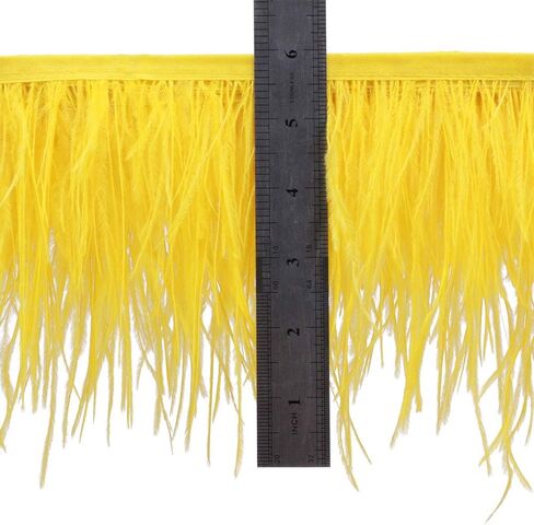 شريط ريش النعام للخياطة بأهداب للحرف اليدوية وإكسسوارات الملابس فستان الزفاف اللاتيني DIY 2 ياردة عرض 4-6 بوصة (أسود) in Kuwait