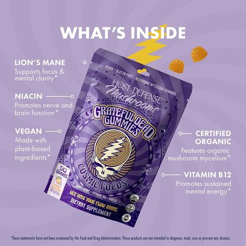 Host Defense Cosmic Focus Grateful Dead Gummies - Mushroom Gummies with Lion’s Mane, B12 & Niacin - Supports Focus, Memory, Brain Function & Mental Energy (30 Servings) in Saudi Arabia
