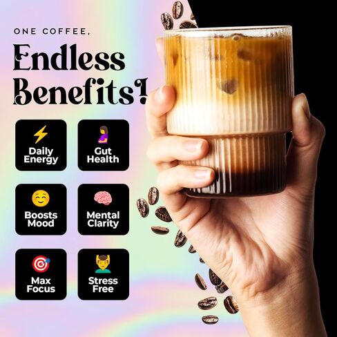 Mushroom Coffee with Grass-Fed Collagen, Lion’s Mane, Chaga, L-Theanine & Amino Acids – 45mg Caffeine for Jitter-Free, Focus, Energy, Immunity & Glowing Skin/Hair – 30 Servings NSF Certified in Saudi Arabia