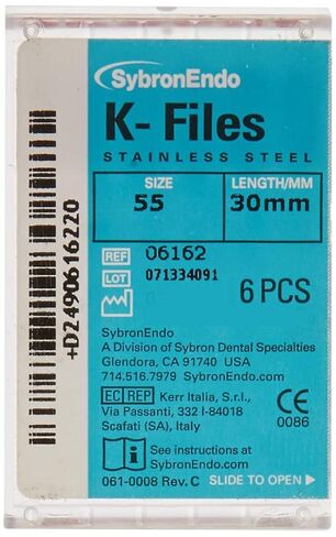 كير طب الأسنان 06162 SybronEndo الفولاذ المقاوم للصدأ اللبية K-ملفات 30 مم #55 6/Bx in Kuwait