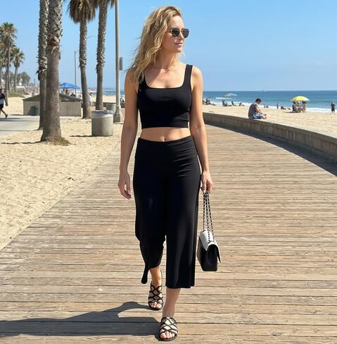 Fold Over Capri Pants for Women Low Rise Wide Leg Yoga Capris Summer Cute Going Out Flowy Gaucho Pants Streetwear in Saudi Arabia
