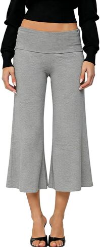 Fold Over Capri Pants for Women Low Rise Wide Leg Yoga Capris Summer Cute Going Out Flowy Gaucho Pants Streetwear in Saudi Arabia