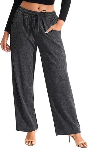 Wide Leg Pants for Women with Pockets Loose Fit Lounge Trousers Soft Stretch Comfy Casual Drawstring Pull On Pants in Saudi Arabia