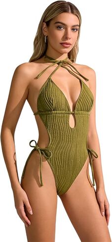 Green Halter Tie Swimsuit, M in Saudi Arabia