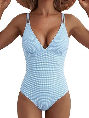 ZAFUL Womens One Piece Swimsuits Tummy Control Push Up Bathing Suit Double Straps Crisscross Back Tie Swimwear in Saudi Arabia