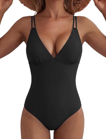 ZAFUL Womens One Piece Swimsuits Tummy Control Push Up Bathing Suit Double Straps Crisscross Back Tie Swimwear in Saudi Arabia