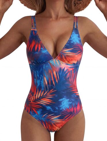 ZAFUL Womens One Piece Swimsuits Tummy Control Push Up Bathing Suit Double Straps Crisscross Back Tie Swimwear in Saudi Arabia