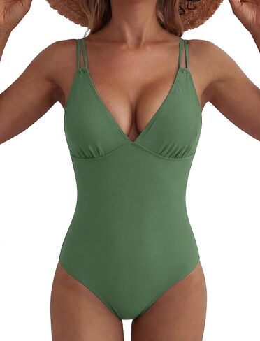 ZAFUL Womens One Piece Swimsuits Tummy Control Push Up Bathing Suit Double Straps Crisscross Back Tie Swimwear in Saudi Arabia