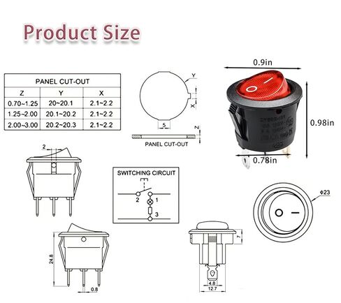 KCD1-105 20 مم قطرها مفاتيح الروك الحمراء المستديرة 3pin 2 موقف للمطاحن، جزازة العشب، منفاخ الثلج، صانع القهوة. الخ in Kuwait