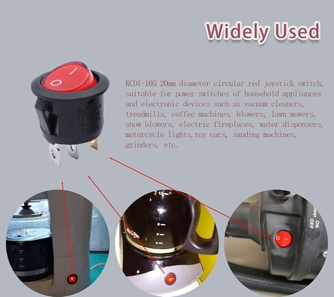 KCD1-105 20 مم قطرها مفاتيح الروك الحمراء المستديرة 3pin 2 موقف للمطاحن، جزازة العشب، منفاخ الثلج، صانع القهوة. الخ in Kuwait
