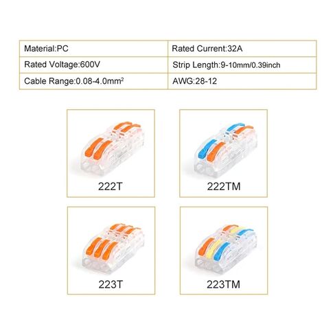 Universal Compact Wiring Splicing Conector 10PCS Universal Compact Wire Connector Multi-Functional Push-in Home Terminals Fast Wiring Cable Connectors AWG28-12 600V(223TO) in Saudi Arabia