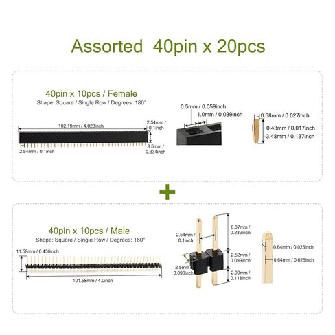 fengpeng 20 Pcs 10 Pairs 2.54mm Male and Female pin Connector, 40 Single Row Separated PCB Board Suitable for Shield in Kuwait