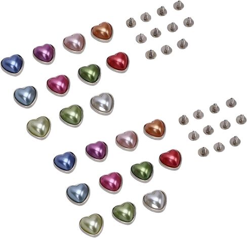 Keenso Heart Shaped Rivet Button, Zinc Alloy Faux Pearl Decorative Studs for Clothing Jackets Bags, 22 Sets 11 Colors 16mm for DIY Projects in Saudi Arabia