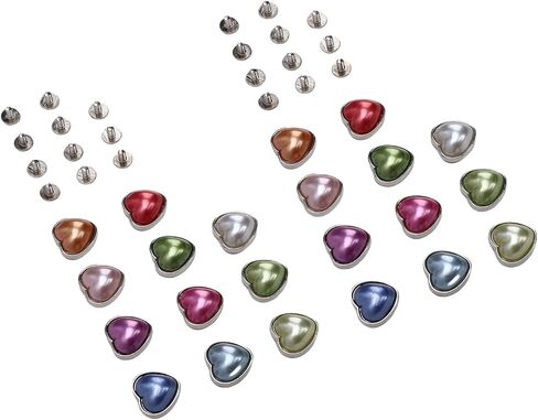 Keenso Heart Shaped Rivet Button, Zinc Alloy Faux Pearl Decorative Studs for Clothing Jackets Bags, 22 Sets 11 Colors 16mm for DIY Projects in Saudi Arabia