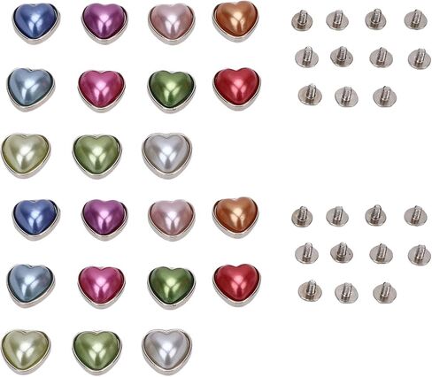 Keenso Heart Shaped Rivet Button, Zinc Alloy Faux Pearl Decorative Studs for Clothing Jackets Bags, 22 Sets 11 Colors 16mm for DIY Projects in Saudi Arabia