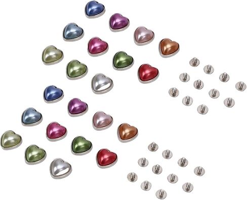 Keenso Heart Shaped Rivet Button, Zinc Alloy Faux Pearl Decorative Studs for Clothing Jackets Bags, 22 Sets 11 Colors 16mm for DIY Projects in Saudi Arabia