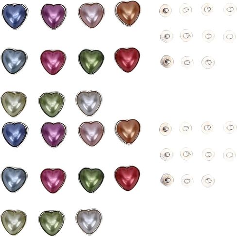 Keenso Heart Shaped Rivet Button, Zinc Alloy Faux Pearl Decorative Studs for Clothing Jackets Bags, 22 Sets 11 Colors 16mm for DIY Projects in Saudi Arabia