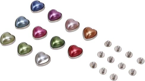 Keenso Heart Shaped Rivet Button, Zinc Alloy Faux Pearl Decorative Studs for Clothing Jackets Bags, 22 Sets 11 Colors 16mm for DIY Projects in Saudi Arabia