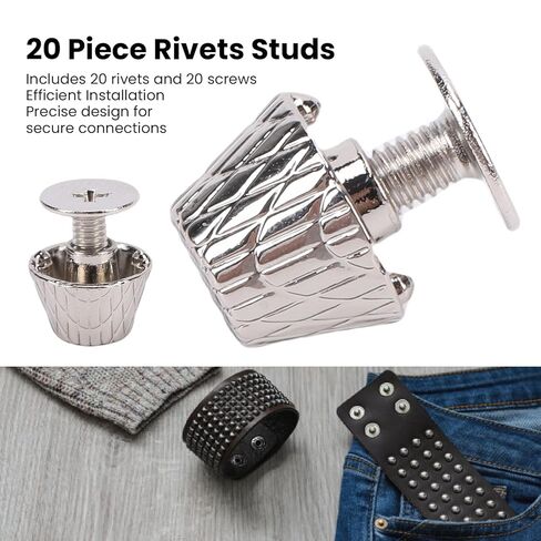 Screw Back Rivets Studs Buckle Shaped Sturdy Alloy Flat Head Nail Head Studs with Cross Screws for Leather Crafts Handbags and Clothing Silver 20 Sets in Saudi Arabia