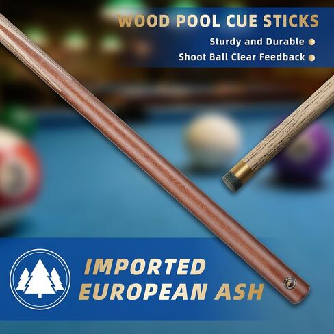 AKLOT Pool Cues Sticks, 57" /36" Billiard Cues Sticks 13/12mm Tip One Piece Wood Pool Cue with 20/12oz Pool Sticks for Adults Beginners Small Spaces Bar in Saudi Arabia