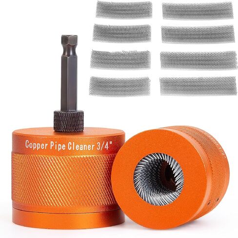 1/2" & 3/4" Metal Copper Pipe Cleaner Set with 1/4 Hex Shank,Each Set Additional 3Pcs Replaceable Blades for Cleaning Rust,Stains and Paint from Copper Pipes and All Types of Metal Pipes(Orange) in Saudi Arabia