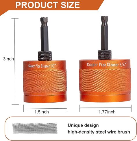 1/2" & 3/4" Metal Copper Pipe Cleaner Set with 1/4 Hex Shank,Each Set Additional 3Pcs Replaceable Blades for Cleaning Rust,Stains and Paint from Copper Pipes and All Types of Metal Pipes(Orange) in Saudi Arabia