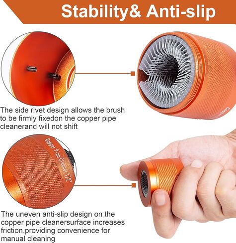1/2" & 3/4" Metal Copper Pipe Cleaner Set with 1/4 Hex Shank,Each Set Additional 3Pcs Replaceable Blades for Cleaning Rust,Stains and Paint from Copper Pipes and All Types of Metal Pipes(Orange) in Saudi Arabia