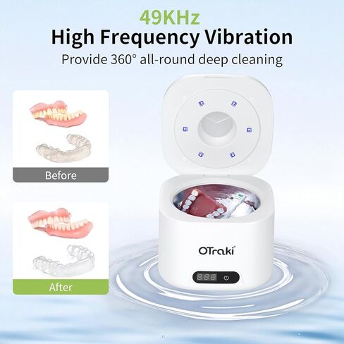 منظف ​​أسنان أوتراكي بالموجات فوق الصوتية، 180 مل، منظف بالموجات فوق الصوتية 49 كيلو هرتز، آلة تنظيف التجنيب مع 6 مصابيح للأشعة فوق البنفسجية و4 أوضاع توقيت رقمي لتنظيف أطقم الأسنان، والمحاذاة، والأقواس، والمجوهرات باللون الأبيض in Kuwait