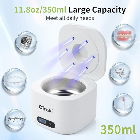 منظف ​​أسنان أوتراكي بالموجات فوق الصوتية، 180 مل، منظف بالموجات فوق الصوتية 49 كيلو هرتز، آلة تنظيف التجنيب مع 6 مصابيح للأشعة فوق البنفسجية و4 أوضاع توقيت رقمي لتنظيف أطقم الأسنان، والمحاذاة، والأقواس، والمجوهرات باللون الأبيض in Kuwait