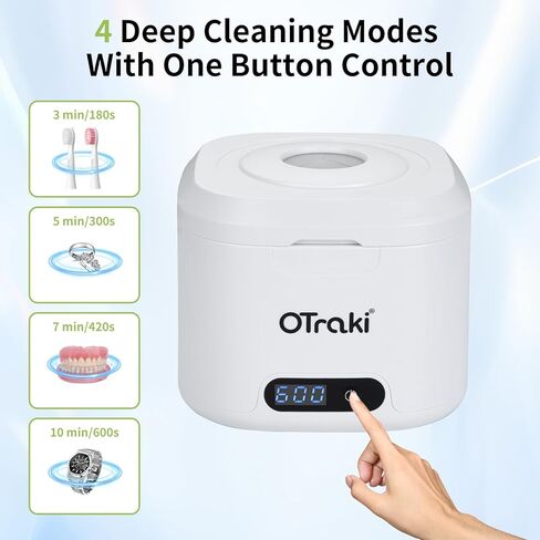 منظف ​​أسنان أوتراكي بالموجات فوق الصوتية، 180 مل، منظف بالموجات فوق الصوتية 49 كيلو هرتز، آلة تنظيف التجنيب مع 6 مصابيح للأشعة فوق البنفسجية و4 أوضاع توقيت رقمي لتنظيف أطقم الأسنان، والمحاذاة، والأقواس، والمجوهرات باللون الأبيض in Kuwait