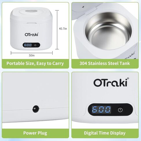 منظف ​​أسنان أوتراكي بالموجات فوق الصوتية، 180 مل، منظف بالموجات فوق الصوتية 49 كيلو هرتز، آلة تنظيف التجنيب مع 6 مصابيح للأشعة فوق البنفسجية و4 أوضاع توقيت رقمي لتنظيف أطقم الأسنان، والمحاذاة، والأقواس، والمجوهرات باللون الأبيض in Kuwait